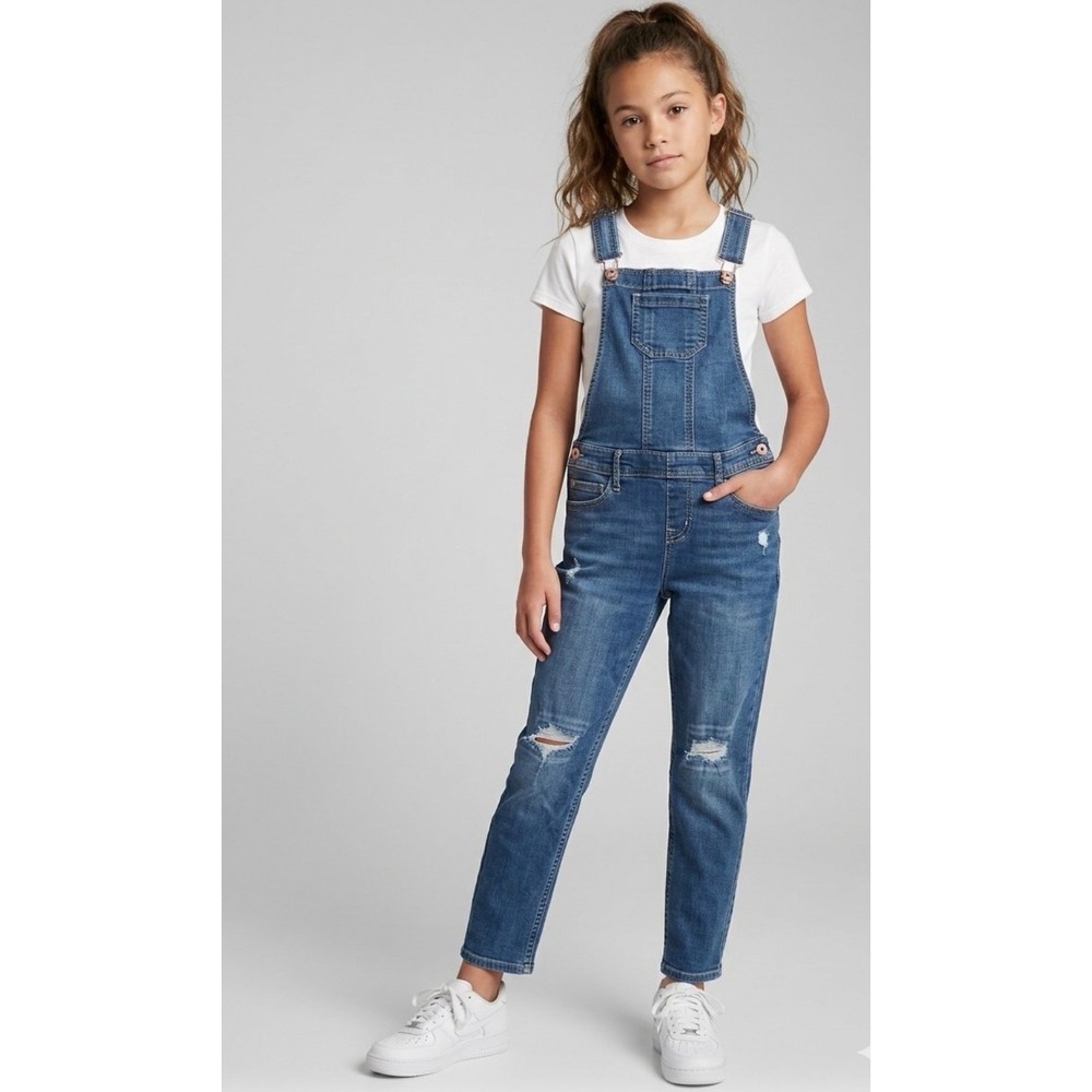Abercrombie Kids Size 11/12 Girls Distressed Overall Denim Jeans